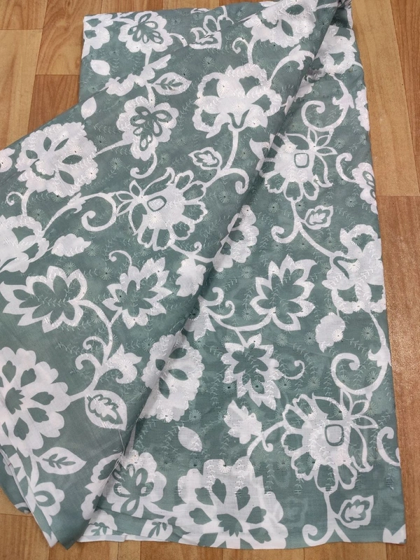 Arihant Creations Poly Cotton Chikankari Digital Print Fabric - Unstitched