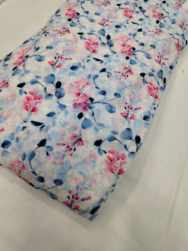 Arihant Creations Poly Cotton Chikankari Digital Print Fabric - Unstitched