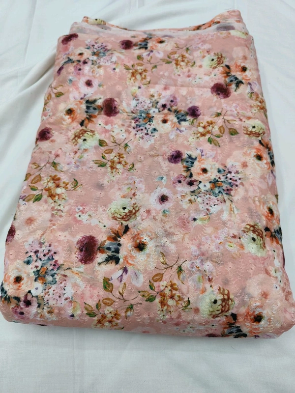 Arihant Creations Poly Cotton Chikankari Work Digital Print Fabric - Unstitched