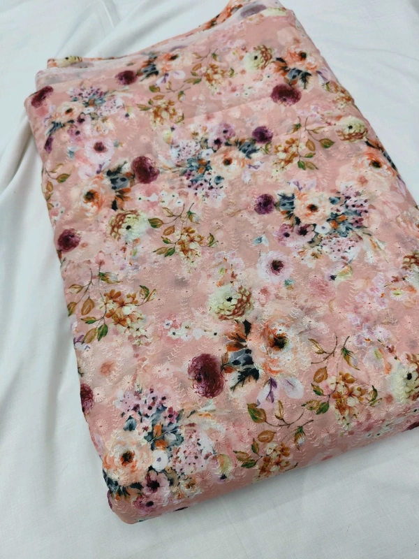 Arihant Creations Poly Cotton Chikankari Work Digital Print Fabric - Unstitched