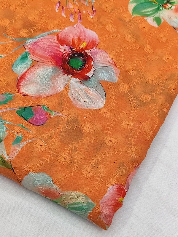 Arihant Creations Poly Cotton Chikankari Work Digital Print Fabric - Unstitched