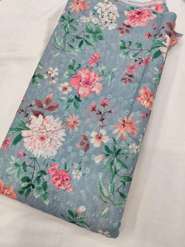 Arihant Creations Poly Cotton Chikankari Digital Print Fabric - Unstitched