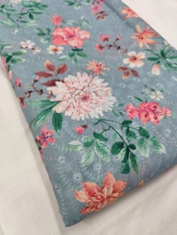 Arihant Creations Poly Cotton Chikankari Digital Print Fabric - Unstitched