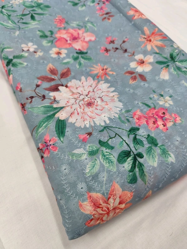 Arihant Creations Poly Cotton Chikankari Digital Print Fabric - Unstitched