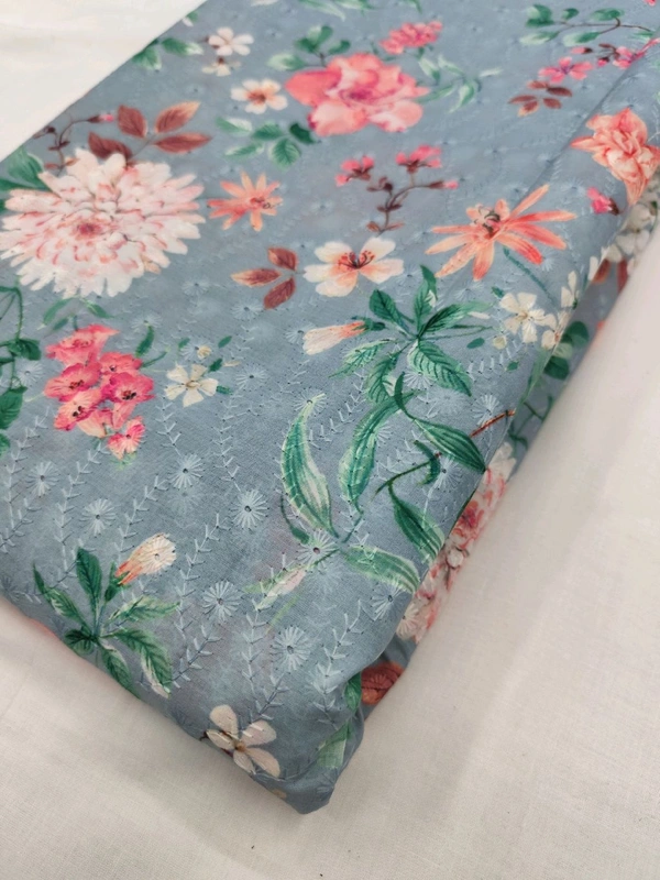 Arihant Creations Poly Cotton Chikankari Digital Print Fabric - Unstitched