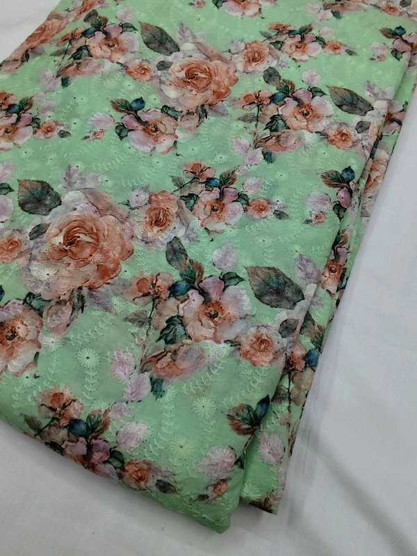 Arihant Creations Poly Cotton Chikankari Digital Print Fabric - Unstitched
