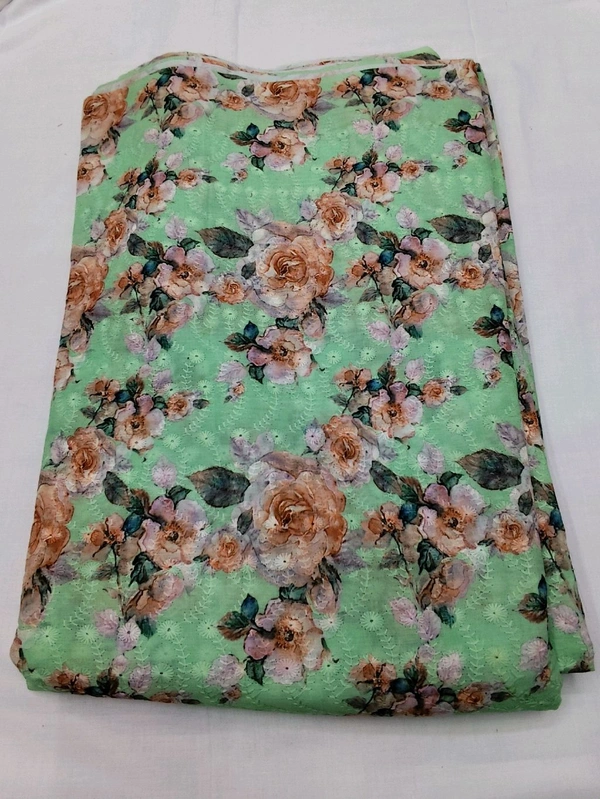 Arihant Creations Poly Cotton Chikankari Digital Print Fabric - Unstitched