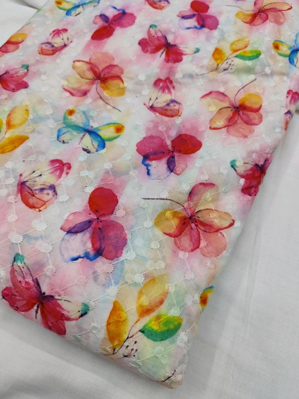 Arihant Creations Poly Cotton Chikankari Digital Print Fabric - Unstitched