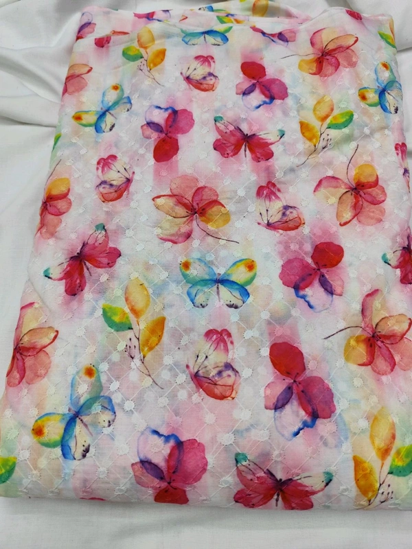Arihant Creations Poly Cotton Chikankari Digital Print Fabric - Unstitched