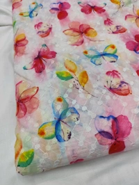 Arihant Creations Poly Cotton Chikankari Digital Print Fabric - Unstitched
