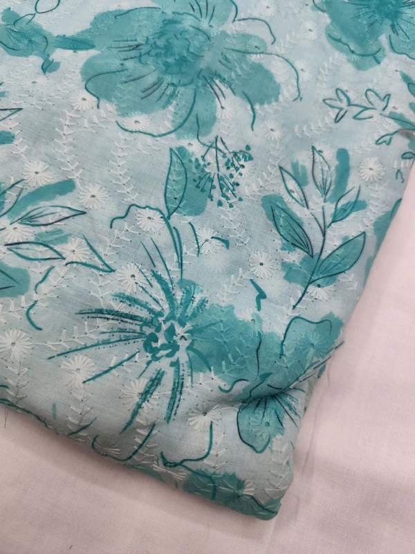 Arihant Creations Poly Cotton Chikankari Digital Print Fabric - Unstitched