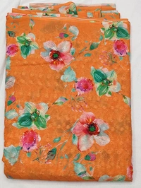 Arihant Creations Poly Cotton Chikankari Work Digital Print Fabric - Unstitched