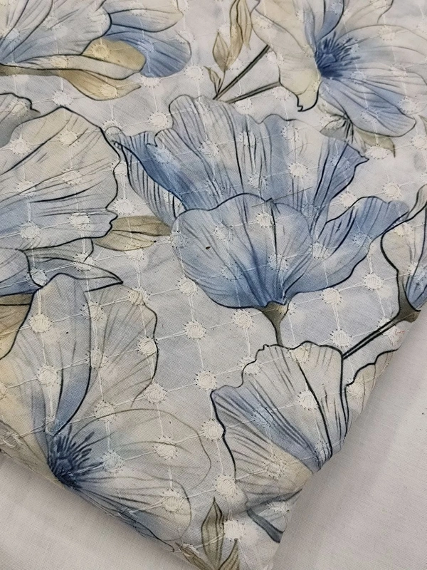 Arihant Creations Poly Cotton Chikankari Digital Print Fabric - Unstitched