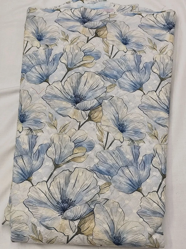 Arihant Creations Poly Cotton Chikankari Digital Print Fabric - Unstitched