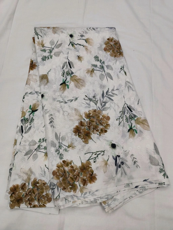 Arihant Creations Poly Cotton Chikankari Work Digital Print Fabric - Unstitched