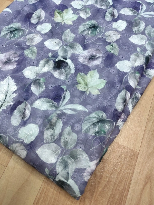 Arihant Creations Poly Cotton Chikankari Work Digital Print Fabric - Unstitched