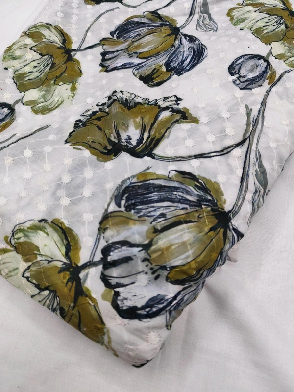 Arihant Creations Poly Cotton Chikankari Digital Print Fabric - Unstitched