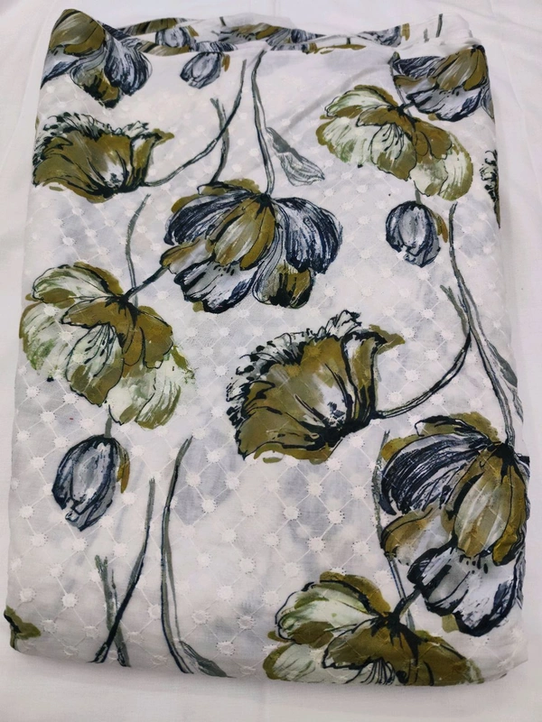Arihant Creations Poly Cotton Chikankari Digital Print Fabric - Unstitched