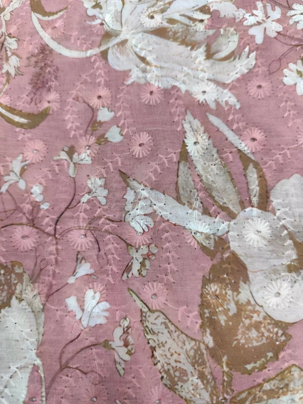 Arihant Creations Poly Cotton Chikankari Work Digital Print Fabric - Unstitched