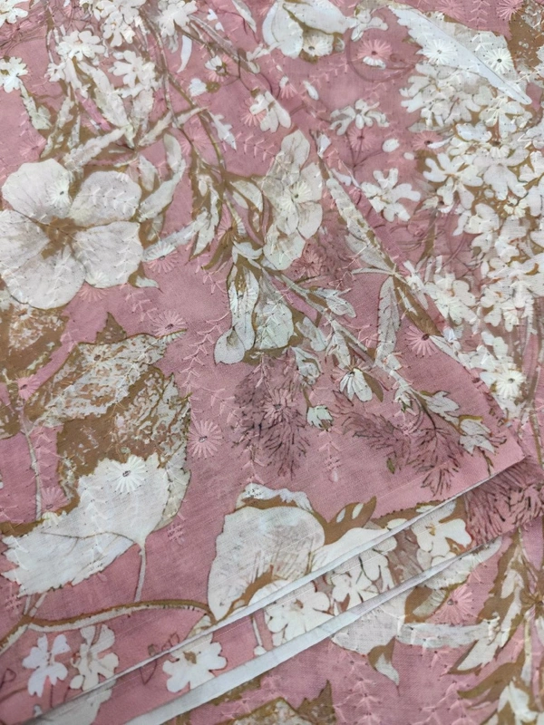 Arihant Creations Poly Cotton Chikankari Work Digital Print Fabric - Unstitched