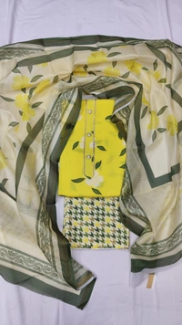 Arihant Creations Cotton Blend Printed Suit Set with Kota Doria Dupatta For Women’s Unstitched(Top 2.5m | Bottom 2.5m | Dupatta 2.25m)