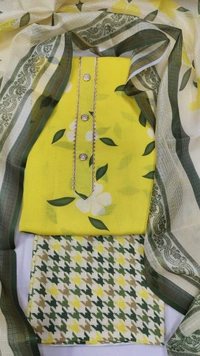 Arihant Creations Cotton Blend Printed Suit Set with Kota Doria Dupatta For Women’s Unstitched(Top 2.5m | Bottom 2.5m | Dupatta 2.25m)