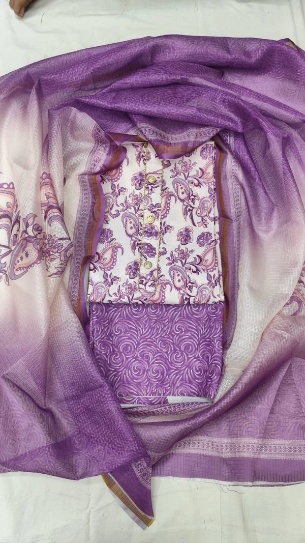 Arihant Creations Cotton Blend Printed Suit Set with Kota Doria Dupatta For Women’s Unstitched(Top 2.5m | Bottom 2.5m | Dupatta 2.25m)