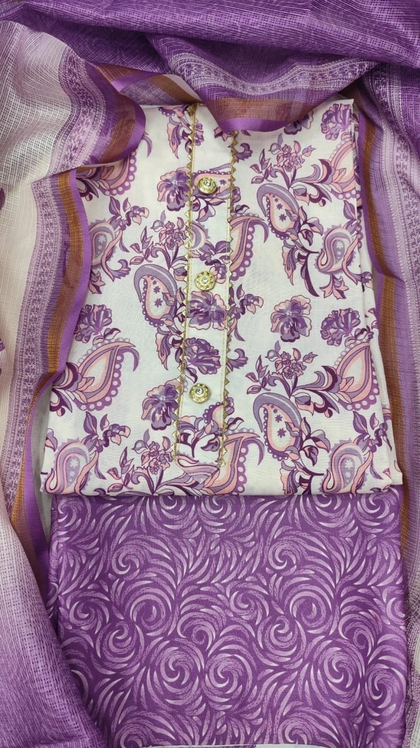 Arihant Creations Cotton Blend Printed Suit Set with Kota Doria Dupatta For Women’s Unstitched(Top 2.5m | Bottom 2.5m | Dupatta 2.25m)