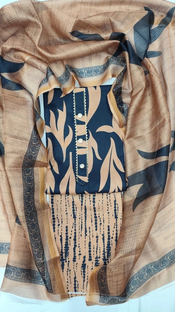 Arihant Creations Cotton Blend Printed Suit Set with Kota Doria Dupatta For Women’s Unstitched(Top 2.5m | Bottom 2.5m | Dupatta 2.25m)