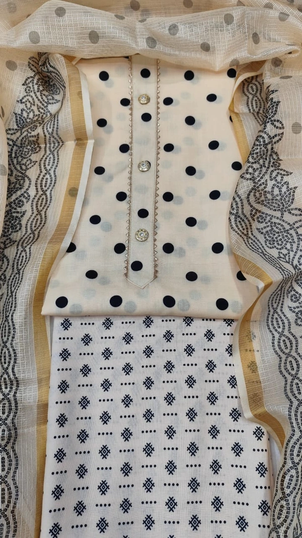 Arihant Creations Cotton Blend Printed Suit Set with Kota Doria Dupatta For Women’s Unstitched(Top 2.5m | Bottom 2.5m | Dupatta 2.25m)