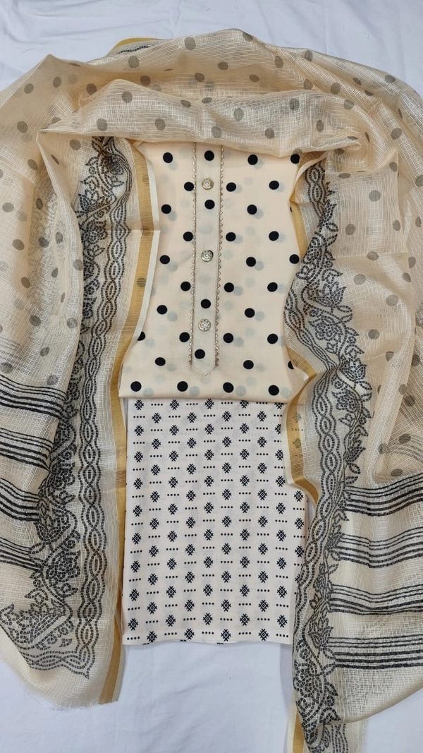 Arihant Creations Cotton Blend Printed Suit Set with Kota Doria Dupatta For Women’s Unstitched(Top 2.5m | Bottom 2.5m | Dupatta 2.25m)