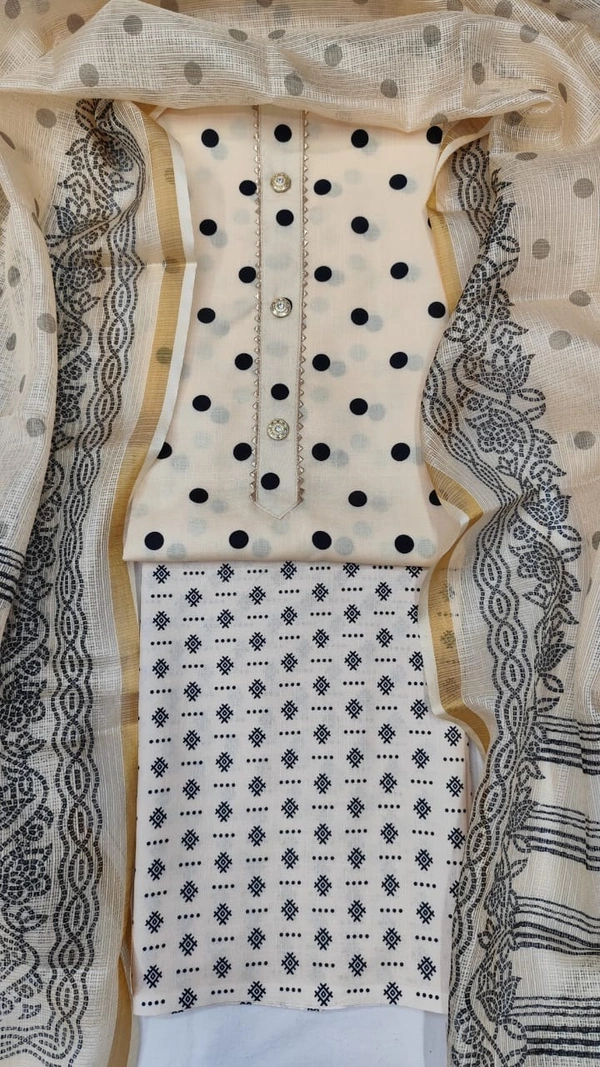 Arihant Creations Cotton Blend Printed Suit Set with Kota Doria Dupatta For Women’s Unstitched(Top 2.5m | Bottom 2.5m | Dupatta 2.25m)