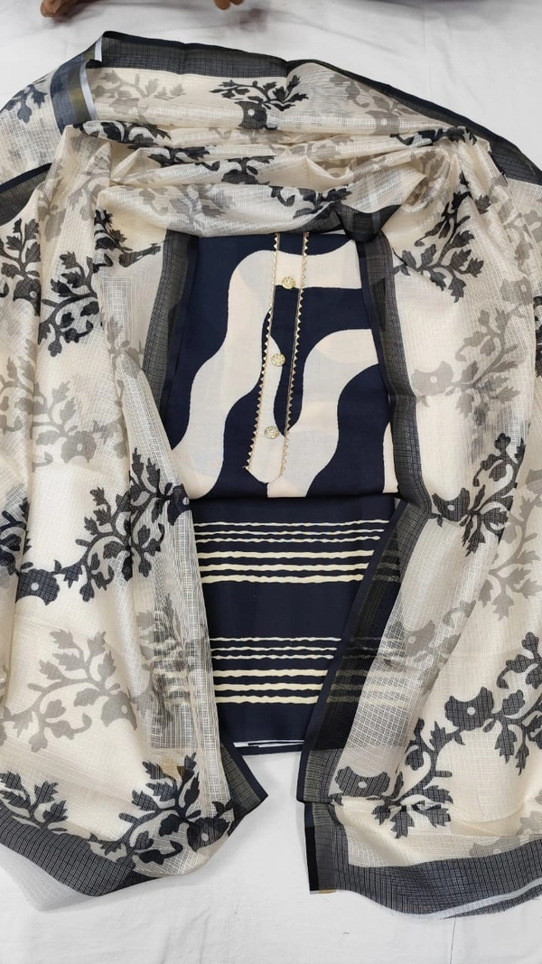 Arihant Creations Cotton Blend Printed Suit Set with Kota Doria Dupatta For Women’s Unstitched(Top 2.5m | Bottom 2.5m | Dupatta 2.25m)