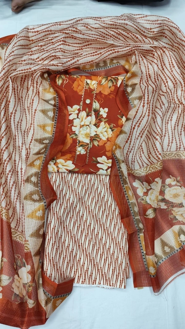 Arihant Creations Cotton Blend Printed Suit Set with Kota Doria Dupatta For Women’s Unstitched(Top 2.5m | Bottom 2.5m | Dupatta 2.25m)