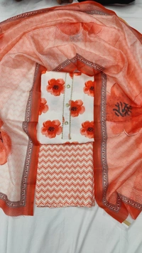 Arihant Creations Cotton Blend Printed Suit Set with Kota Doria Dupatta For Women’s Unstitched(Top 2.5m | Bottom 2.5m | Dupatta 2.25m)