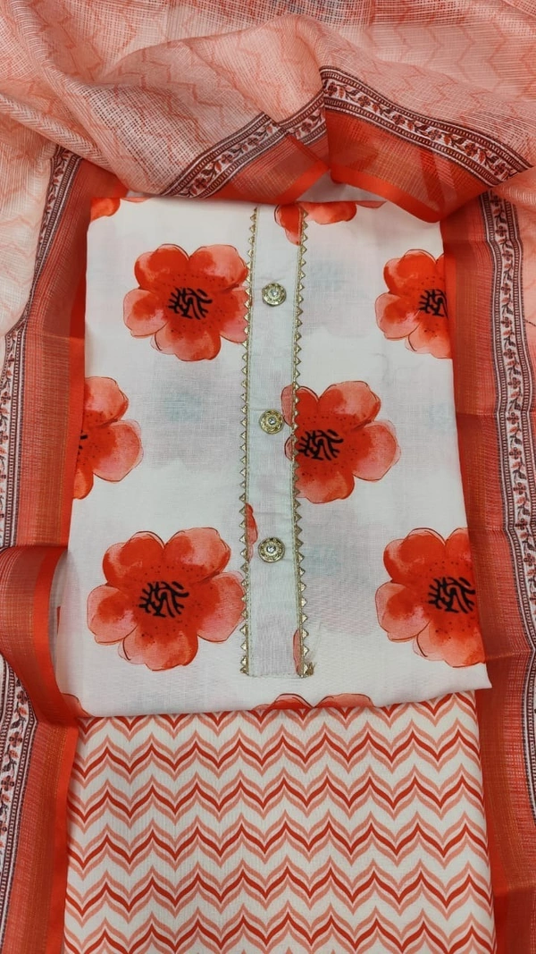 Arihant Creations Cotton Blend Printed Suit Set with Kota Doria Dupatta For Women’s Unstitched(Top 2.5m | Bottom 2.5m | Dupatta 2.25m)