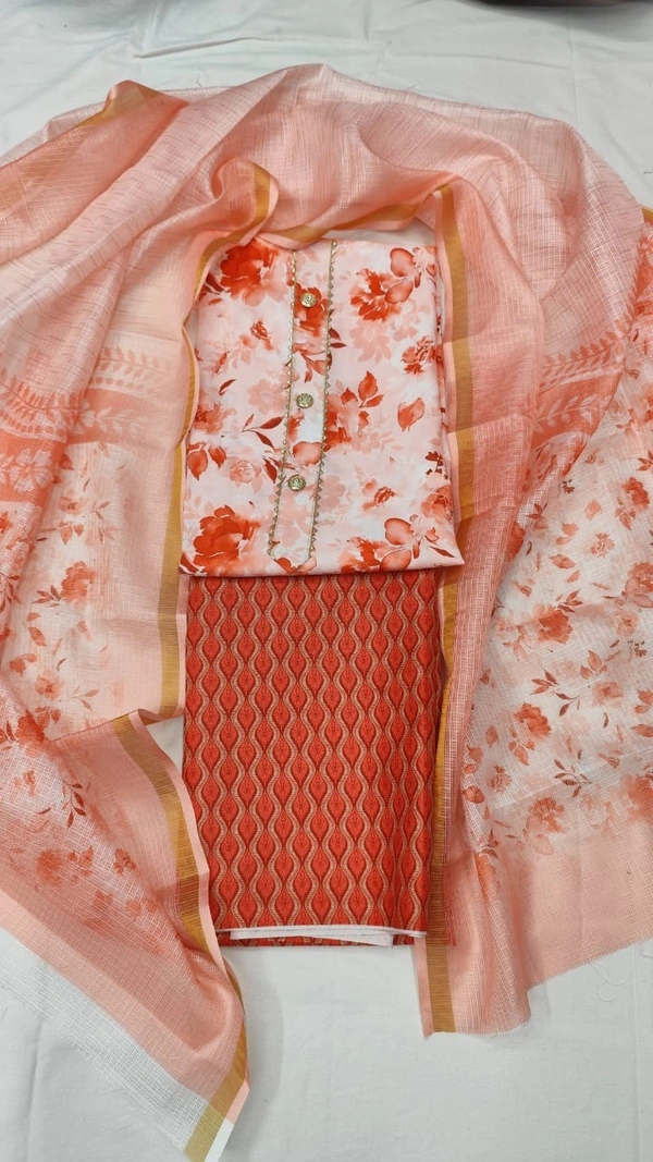 Arihant Creations Cotton Blend Printed Suit Set with Kota Doria Dupatta For Women’s Unstitched(Top 2.5m | Bottom 2.5m | Dupatta 2.25m)