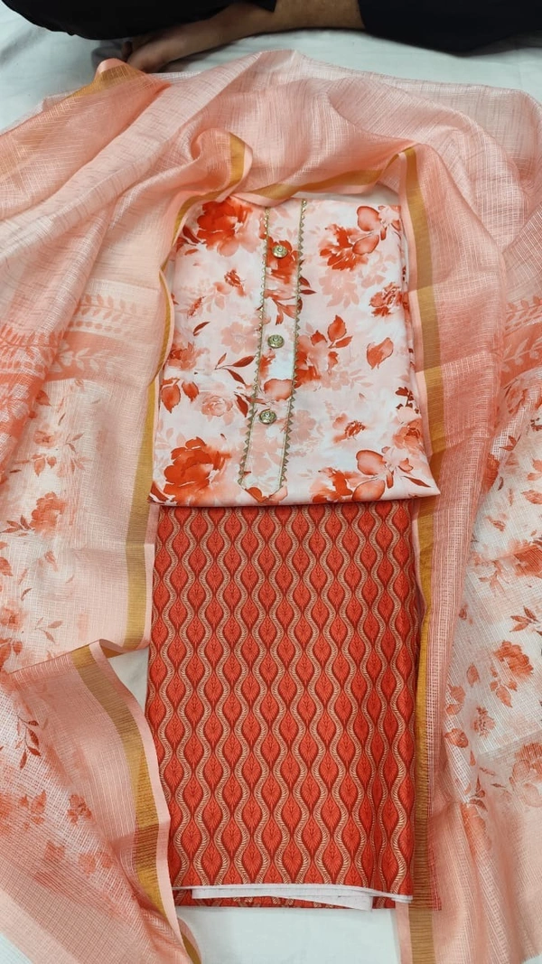 Arihant Creations Cotton Blend Printed Suit Set with Kota Doria Dupatta For Women’s Unstitched(Top 2.5m | Bottom 2.5m | Dupatta 2.25m)