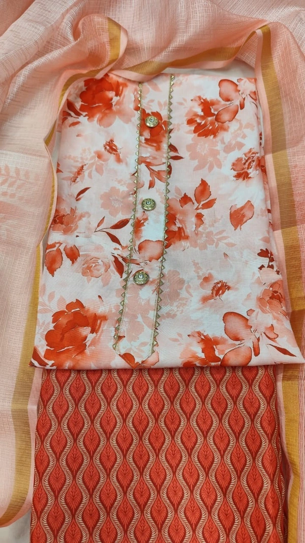 Arihant Creations Cotton Blend Printed Suit Set with Kota Doria Dupatta For Women’s Unstitched(Top 2.5m | Bottom 2.5m | Dupatta 2.25m)