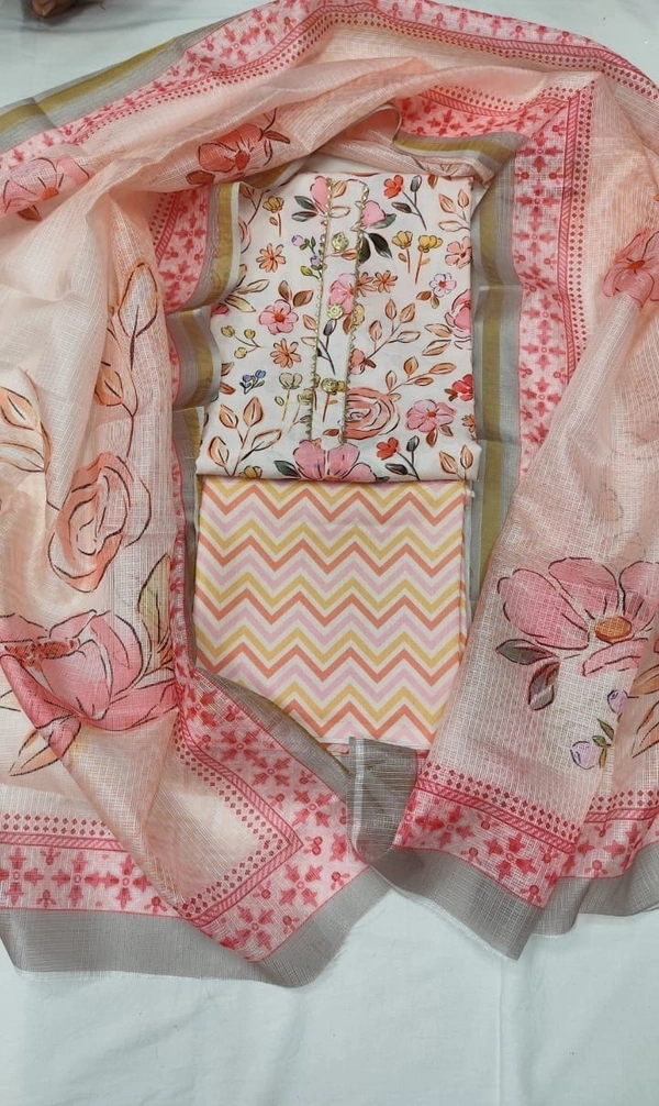 Arihant Creations Cotton Blend Printed Suit Set with Kota Doria Dupatta For Women’s Unstitched(Top 2.5m | Bottom 2.5m | Dupatta 2.25m)