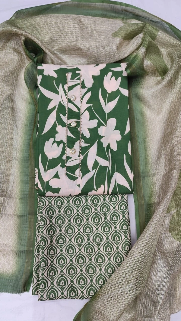 Arihant Creations Cotton Blend Printed Suit Set with Kota Doria Dupatta For Women’s Unstitched(Top 2.5m | Bottom 2.5m | Dupatta 2.25m)