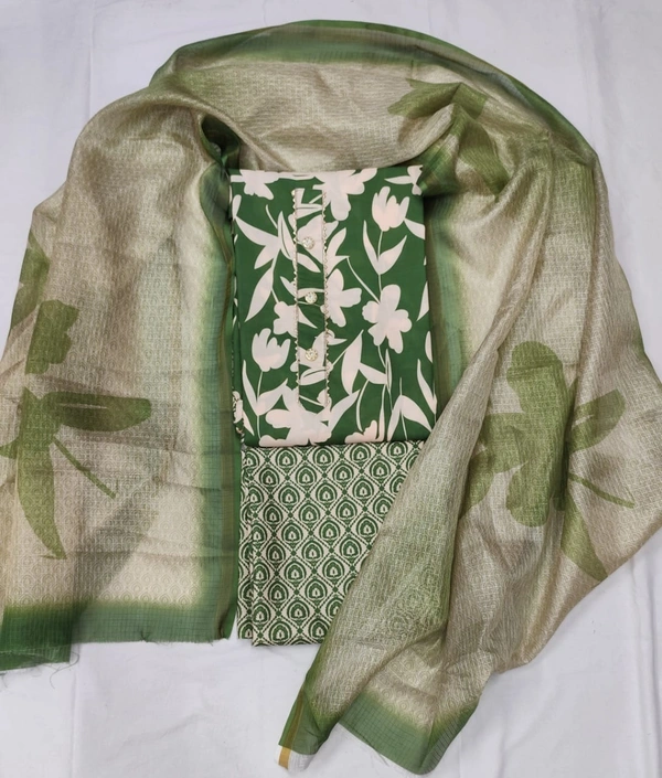 Arihant Creations Cotton Blend Printed Suit Set with Kota Doria Dupatta For Women’s Unstitched(Top 2.5m | Bottom 2.5m | Dupatta 2.25m)