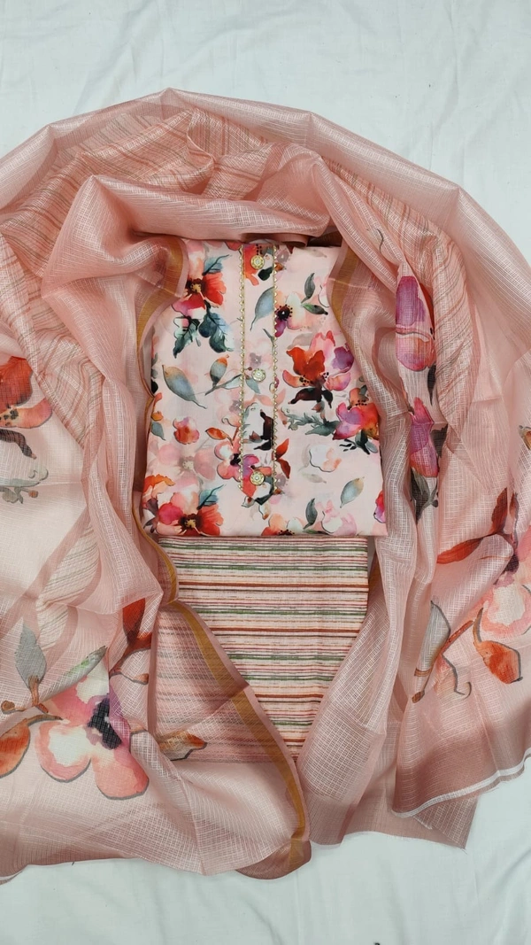 Arihant Creations Cotton Blend Printed Suit Set with Kota Doria Dupatta For Women’s Unstitched(Top 2.5m | Bottom 2.5m | Dupatta 2.25m)