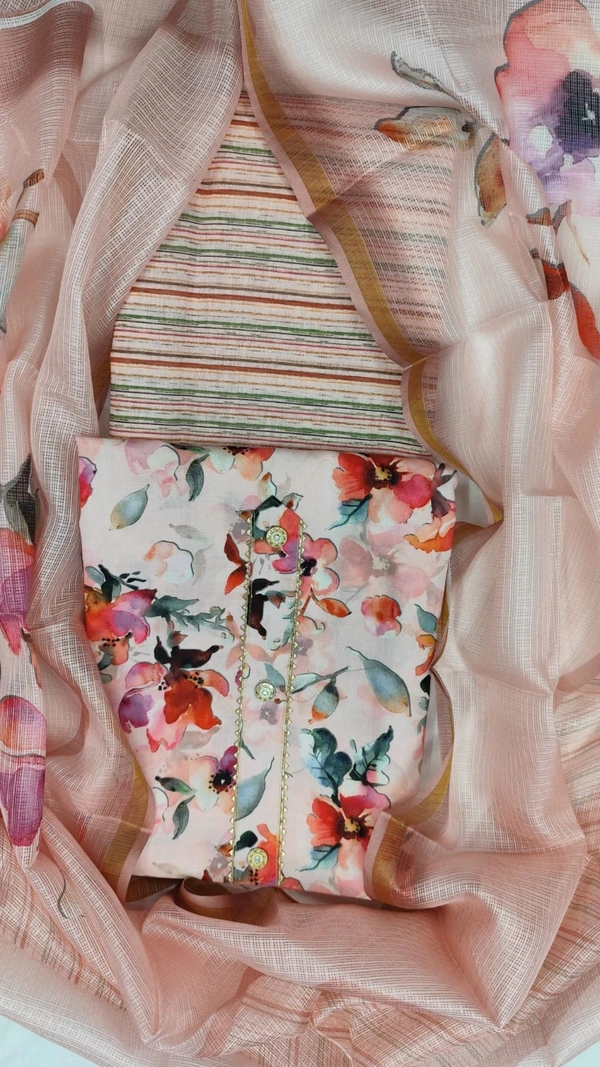 Arihant Creations Cotton Blend Printed Suit Set with Kota Doria Dupatta For Women’s Unstitched(Top 2.5m | Bottom 2.5m | Dupatta 2.25m)