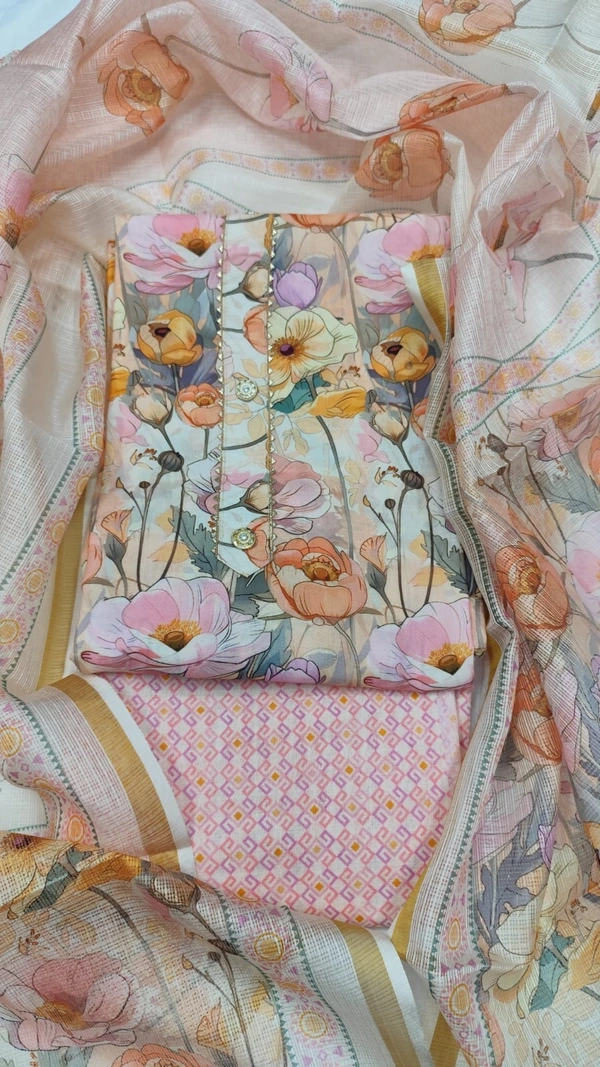 Arihant Creations Cotton Blend Printed Suit Set with Kota Doria Dupatta For Women’s Unstitched(Top 2.5m | Bottom 2.5m | Dupatta 2.25m)