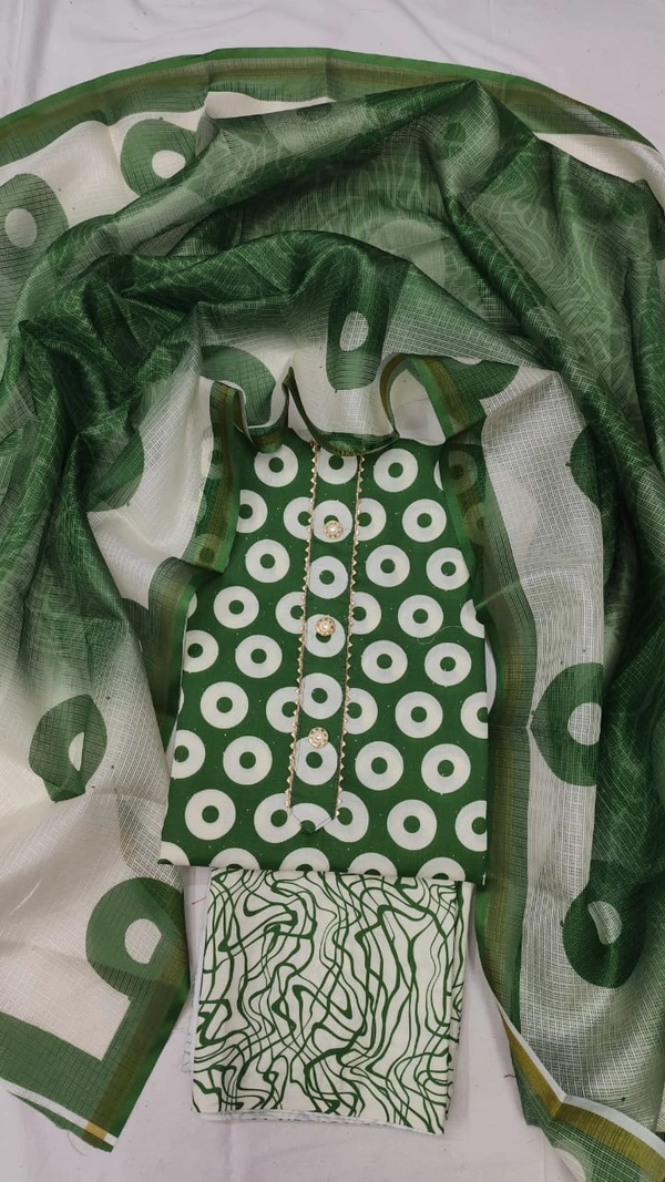 Arihant Creations Cotton Blend Printed Suit Set with Kota Doria Dupatta For Women’s Unstitched(Top 2.5m | Bottom 2.5m | Dupatta 2.25m)