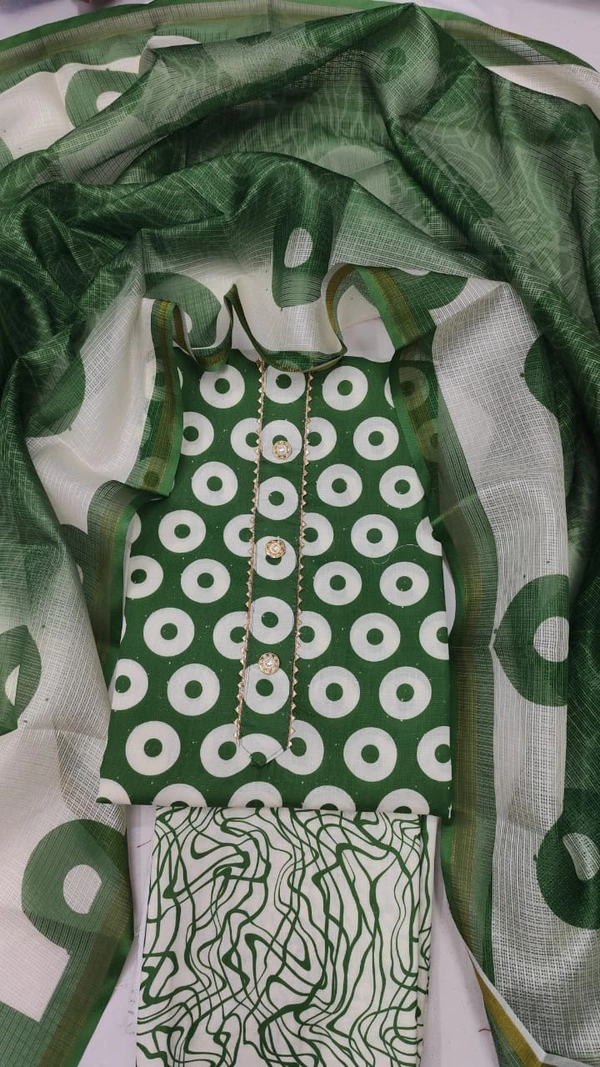 Arihant Creations Cotton Blend Printed Suit Set with Kota Doria Dupatta For Women’s Unstitched(Top 2.5m | Bottom 2.5m | Dupatta 2.25m)