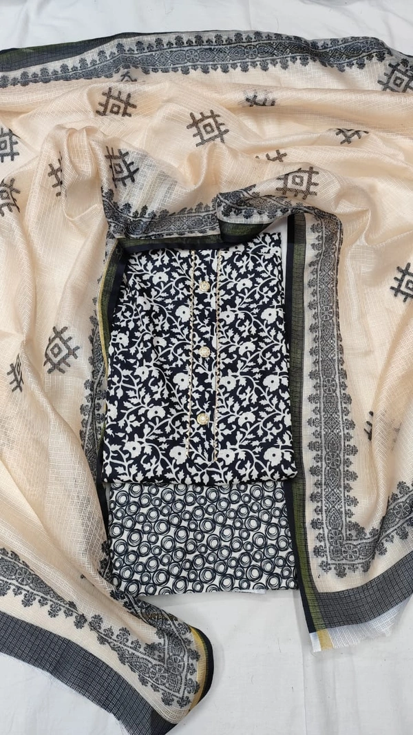 Arihant Creations Cotton Blend Printed Suit Set with Kota Doria Dupatta For Women’s Unstitched(Top 2.5m | Bottom 2.5m | Dupatta 2.25m)