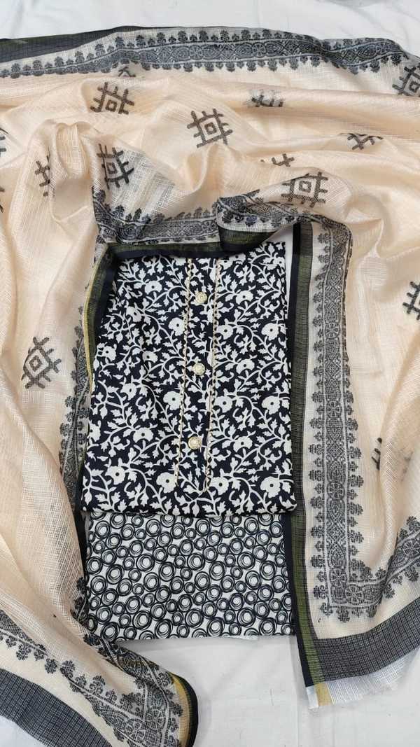 Arihant Creations Cotton Blend Printed Suit Set with Kota Doria Dupatta For Women’s Unstitched(Top 2.5m | Bottom 2.5m | Dupatta 2.25m)