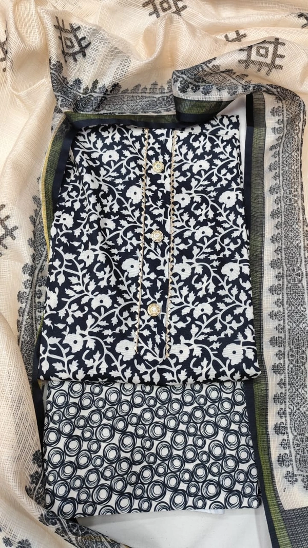 Arihant Creations Cotton Blend Printed Suit Set with Kota Doria Dupatta For Women’s Unstitched(Top 2.5m | Bottom 2.5m | Dupatta 2.25m)